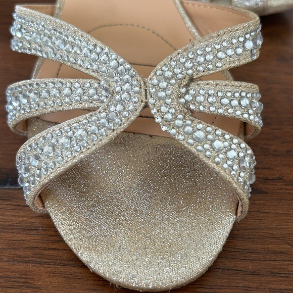 Badgley Mischka Womens Sparkly Gold Crystal Block Heel Sandals Size 9 Party - Picture 8 of 14